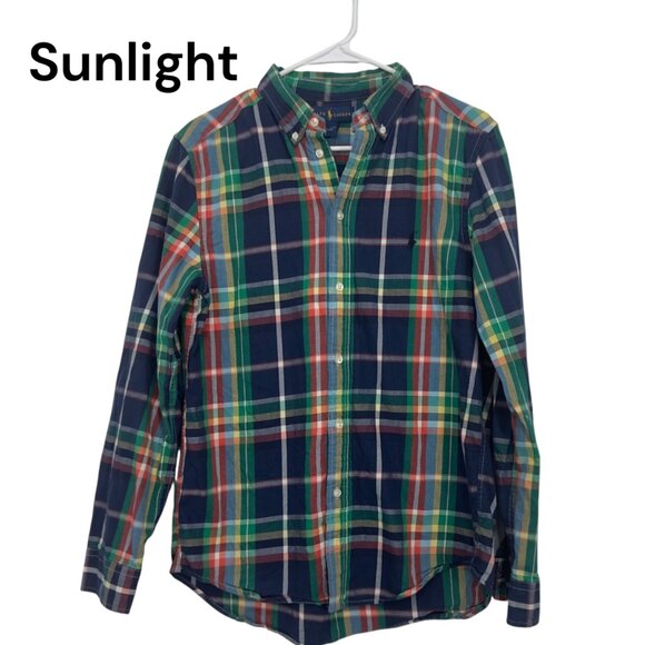 Ralph Lauren Plaid Button-Down Shirt Young XL Multicolor Long Sleeve 100% Cotton - Picture 1 of 12